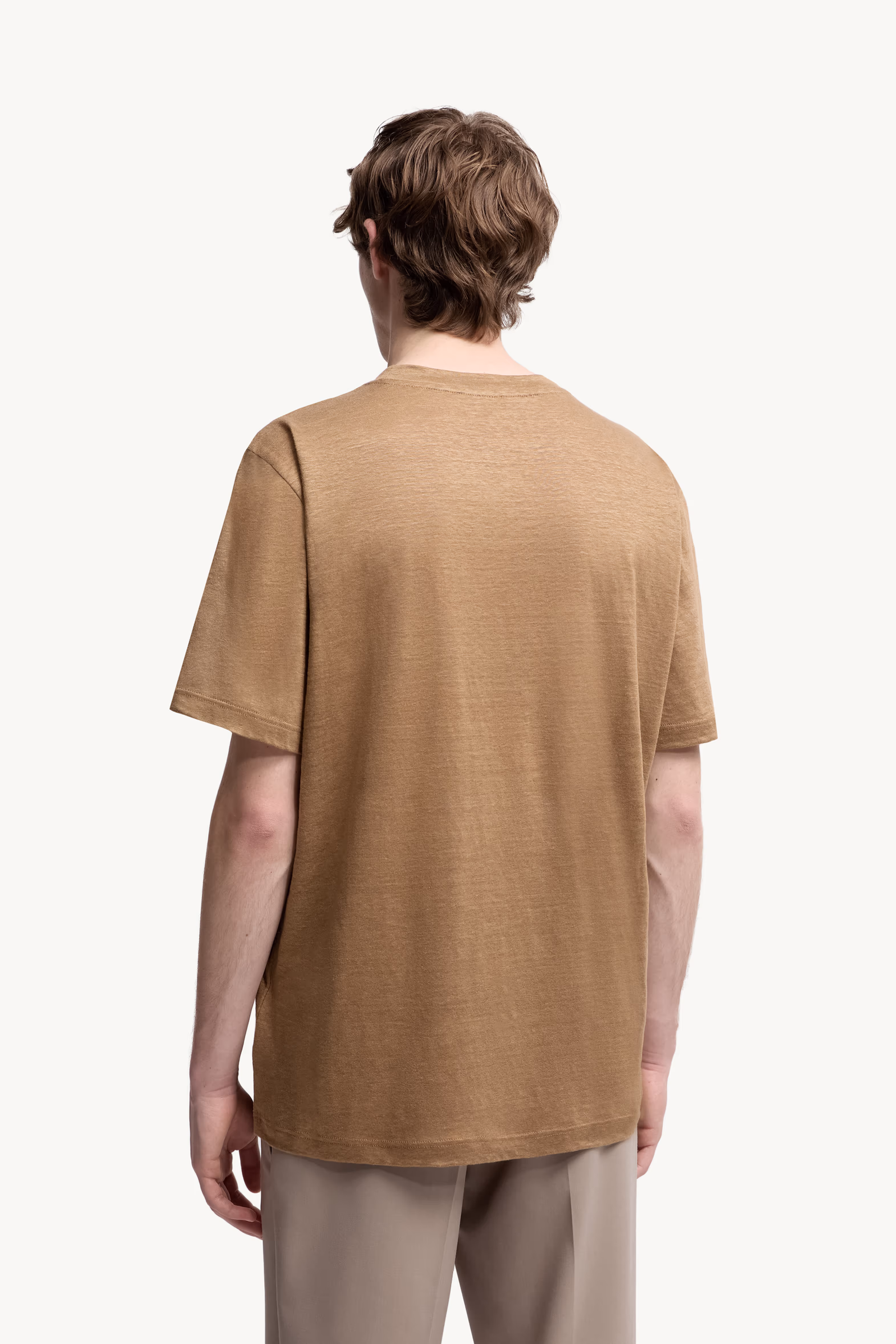 Logo Linen T-Shirt Men Ochre Yellow Moncler 5